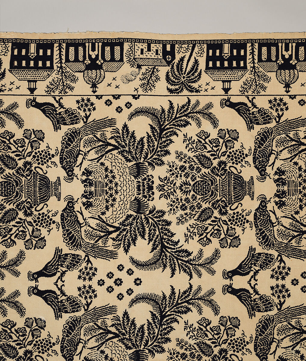 Coverlet, woven double cloth, Cotton and wool, American