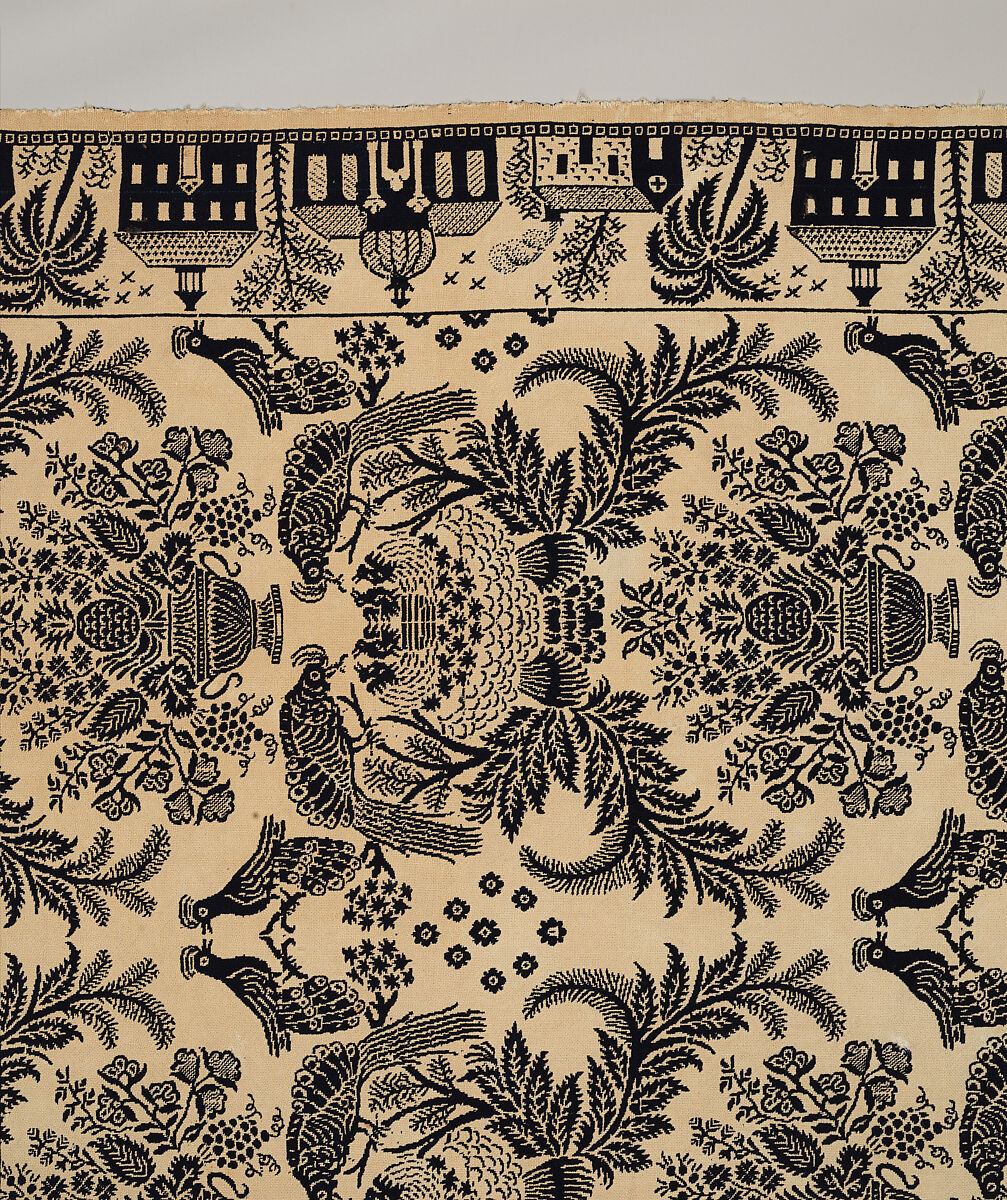 Coverlet, woven double cloth, Cotton and wool, American