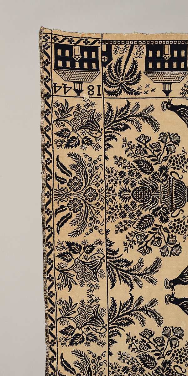 Coverlet, woven double cloth, Cotton and wool, American