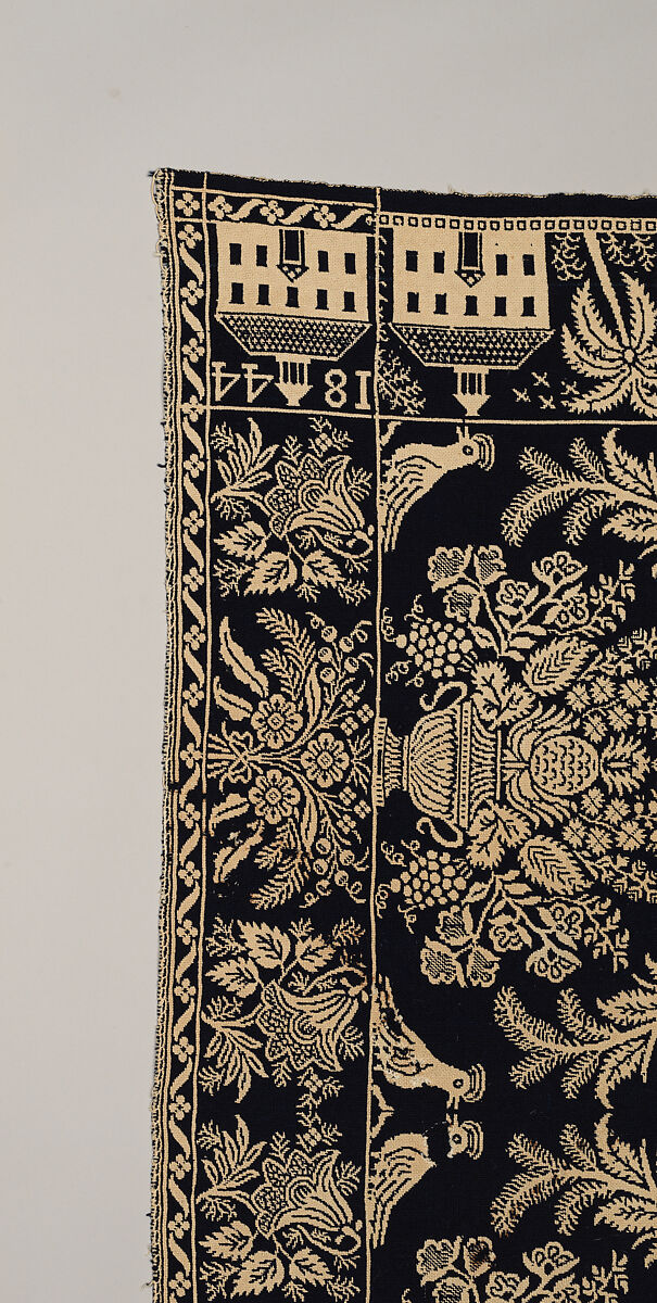 Coverlet, woven double cloth, Cotton and wool, American