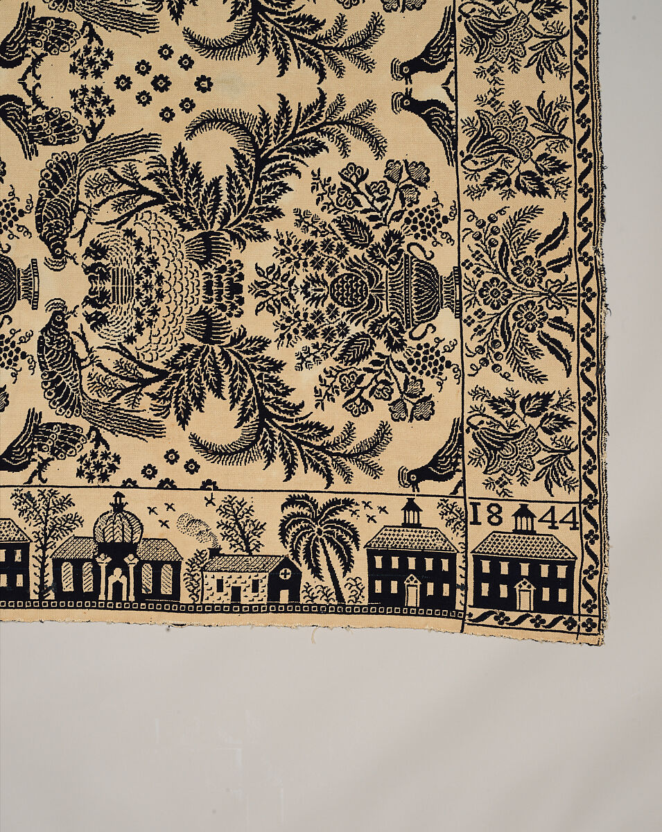 Coverlet, woven double cloth, Cotton and wool, American
