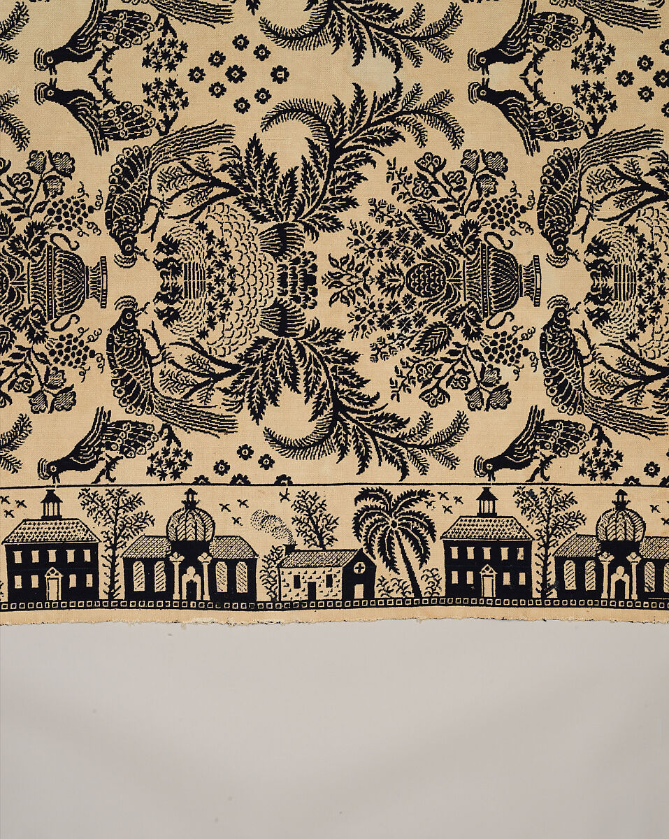 Coverlet, woven double cloth, Cotton and wool, American
