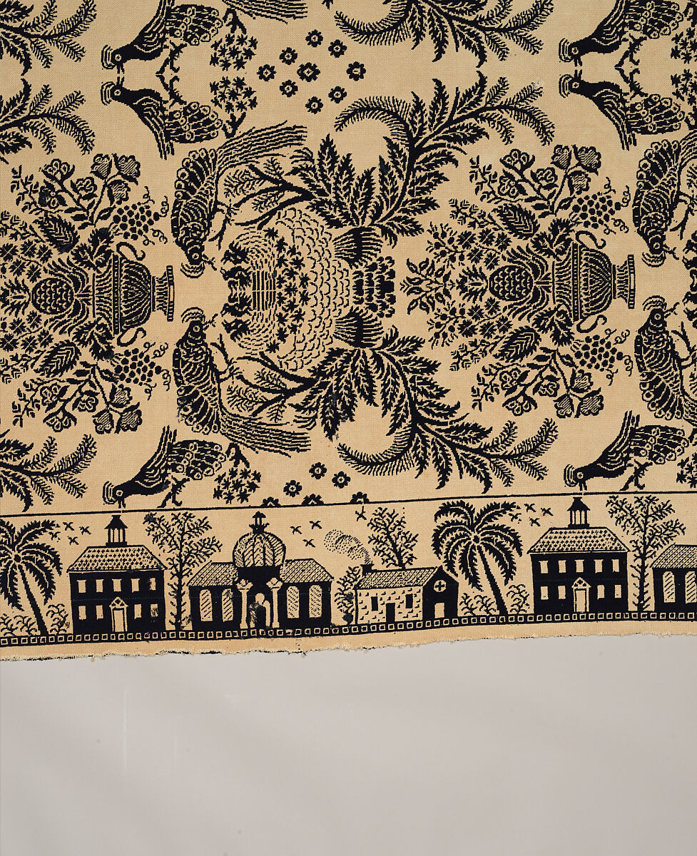 Coverlet, woven double cloth, Cotton and wool, American