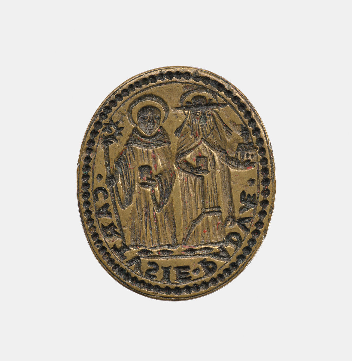 Carthusian seal stamp with depiction of St. Bruno and St. Antony of Padua, Bronze, Italian, Padua 