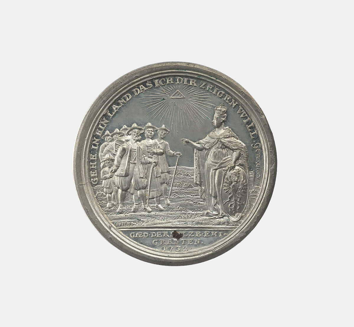 Frederich Wilhelm I / Arrival of the Salzurg emigrants in Prussia, Peter Paul Werner (German, Nuremberg, 1689–1771), Pewter with copper plug, German