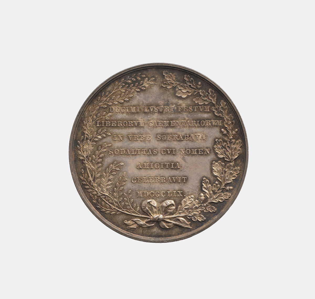 Masonic Medal commemorating the 10th anniversary of the lodge “Amicitia,” in the city of Soerabaya, Dutch East Indies (Indonesia), Unknown, Silver, Dutch, East Indies (Indonesia)