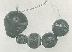 Stone Beads, Stone, probably jet; painted and incised