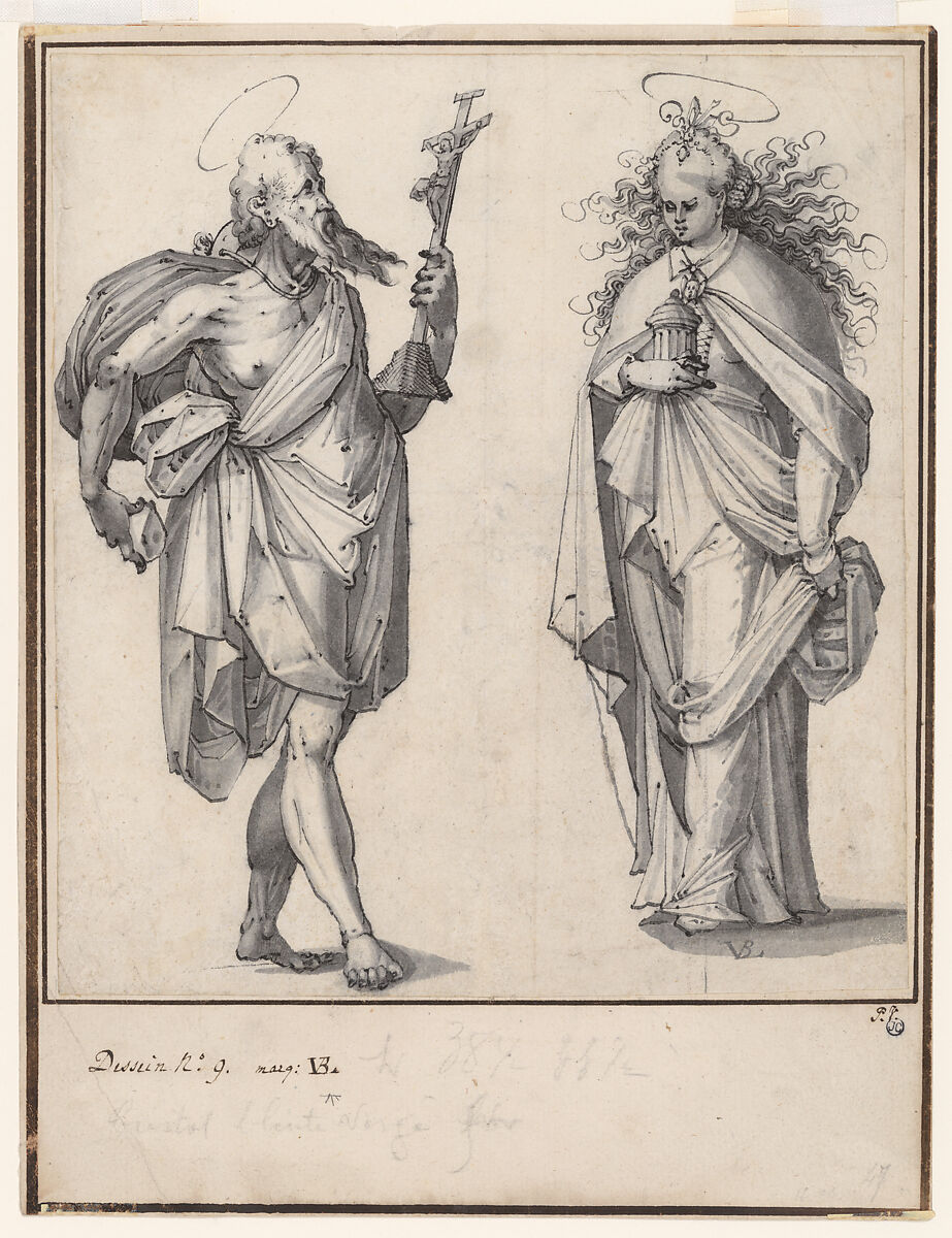 Saint Jerome and Mary Magdalene, Monogrammist VBL (Swiss, 17th century), Black chalk, pen and black ink, and brush and grey wash 