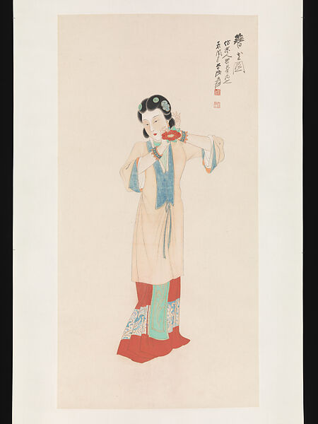 Lady with flower, Zhang Daqian  Chinese, Hanging scroll; ink and color on paper, China