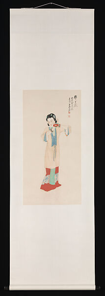 Lady with flower, Chang Dai-chien (Zhang Daqian) (Chinese, 1899–1983), Hanging scroll; ink and color on paper, China