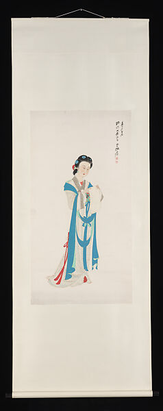 Lady reading a scroll, Chang Dai-chien (Zhang Daqian) (Chinese, 1899–1983), Hanging scroll; ink and color on paper, China
