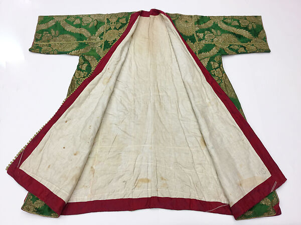 Kaftan, Silk and metal wrapped thread; brocaded
