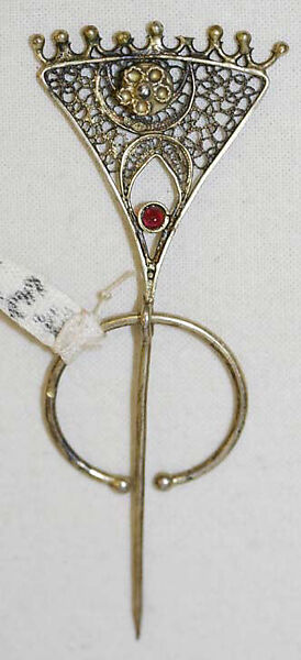 Wedding Ensemble, (a, b) Silk, metal wrapped thread; brocaded
(c) Wool, metal wrapped thread
(d, e) Leather, silk
(f) silver; filigreed