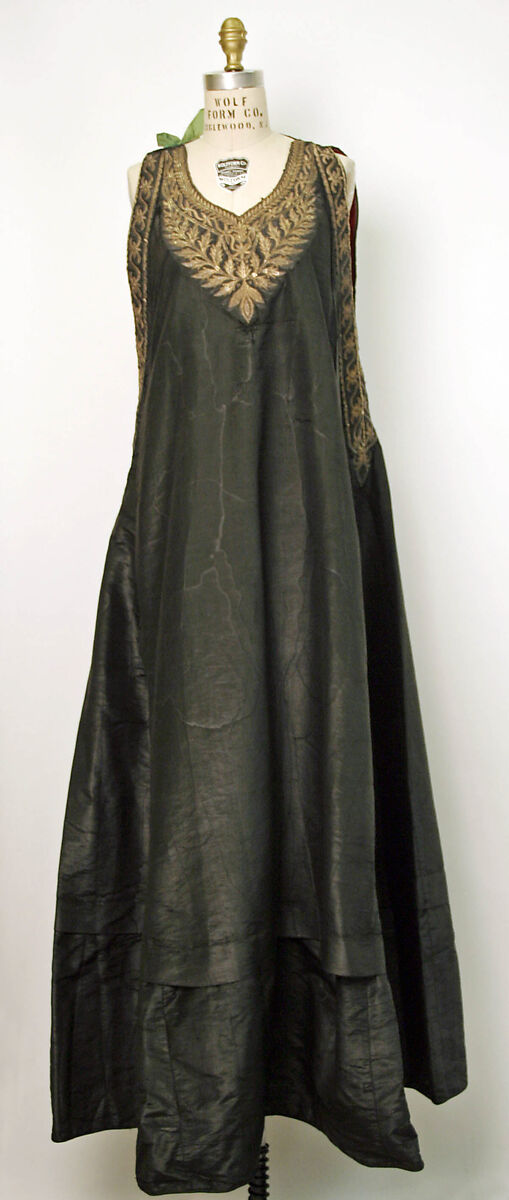Dress, Silk, cotton, metal wrapped thread; embroidered 