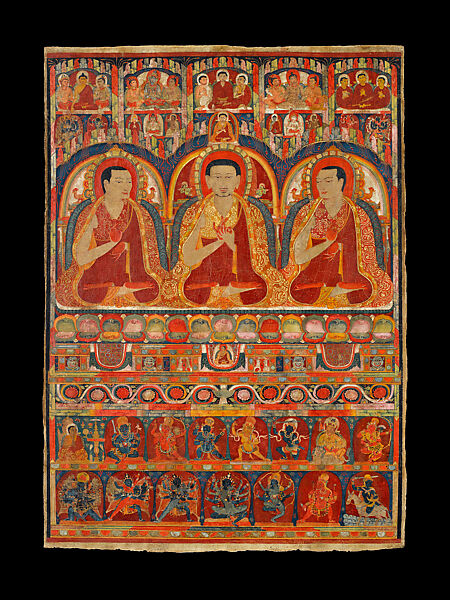 The Founding Masters of Taklung Monastery, Taglung Tangpa Chenpo, Ground mineral pigment on cotton, Tibet