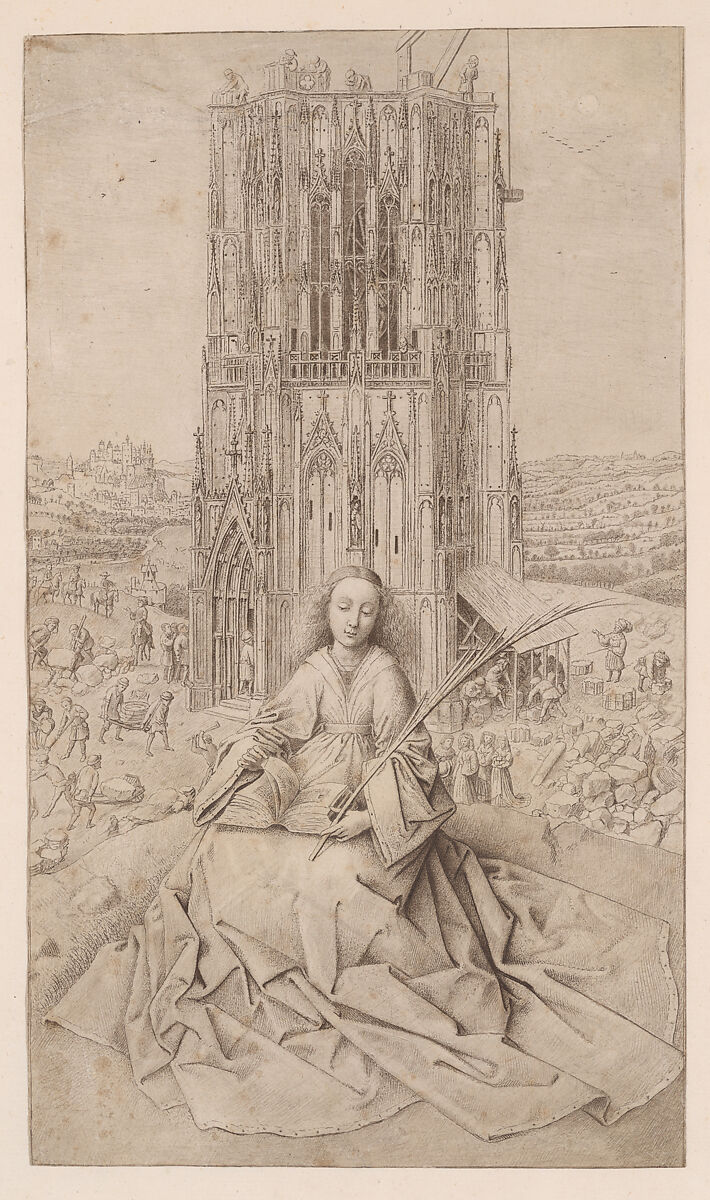 Saint Barbara, Seated Before her Tower, Cornelis van Noorde (Netherlandish, Haarlem 1731–1795), Etching, drypoint, and soft-ground etching 