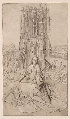Saint Barbara, Seated Before her Tower