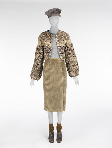 Ensemble, Perry Ellis Sportswear Inc. (American, founded 1978), (a) wool, (b) cotton, (c) cotton, (d) suede, (e, f) suede, (g, h) wool, (i) leather, American