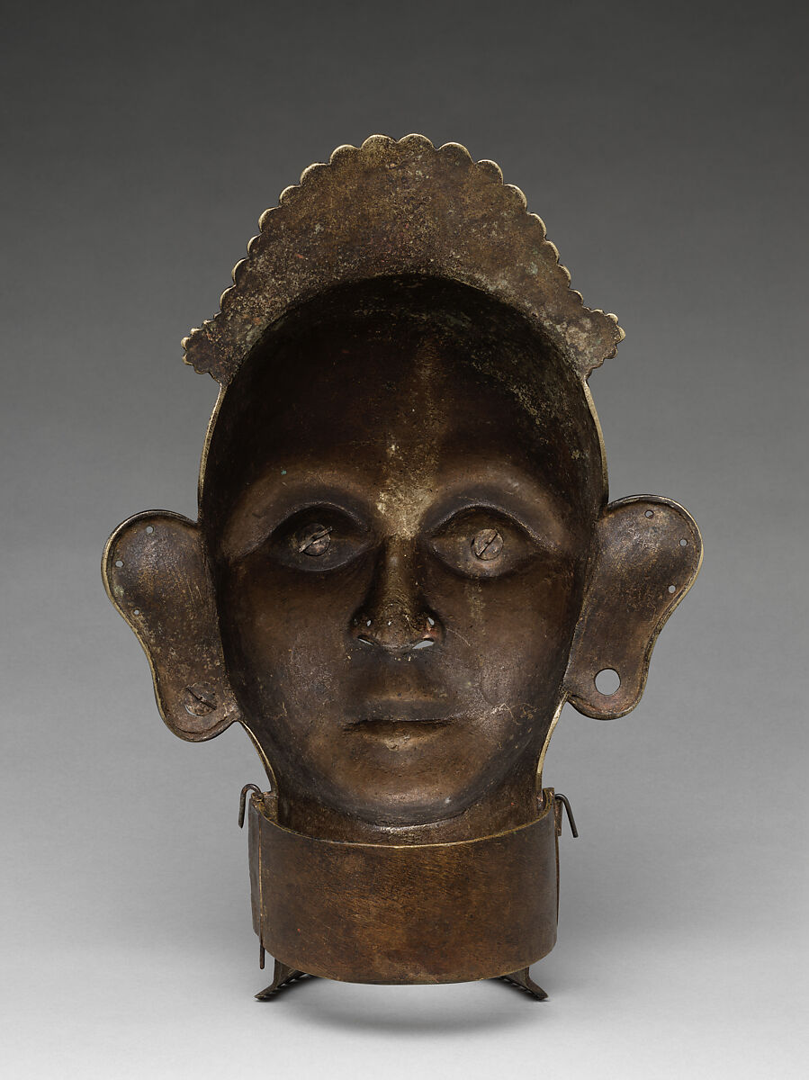 Processional image of the goddess Gauri, Brass with glass inlay and silver attachments, South India, Karnataka