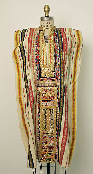 Tunic (Jebba), Cotton, silk, metal wrapped thread, synthetic; embroidered 