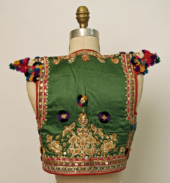 Vest, Silk, cotton, wool, metal wrapped thread; embroidered