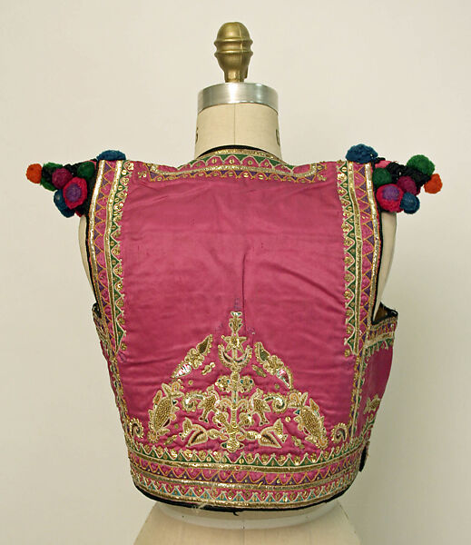 Vest, Silk, cotton, metal wrapped thread, wool; embroidered