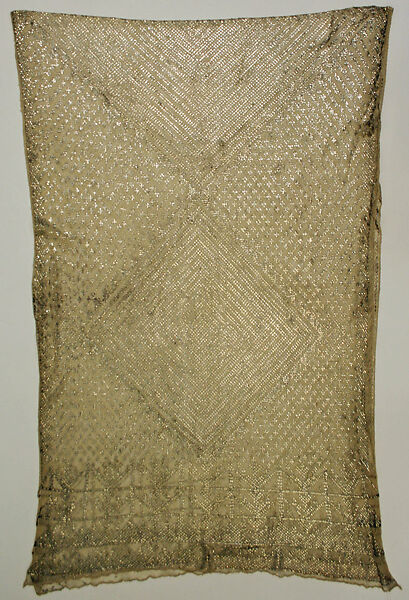 Shawl, Cotton, metal wrapped thread; embroidered 