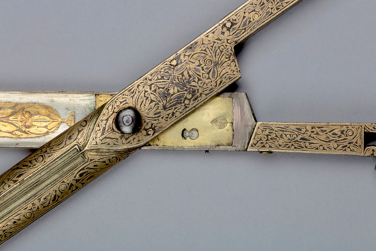 Scissors, Steel, gold; cast and damascened