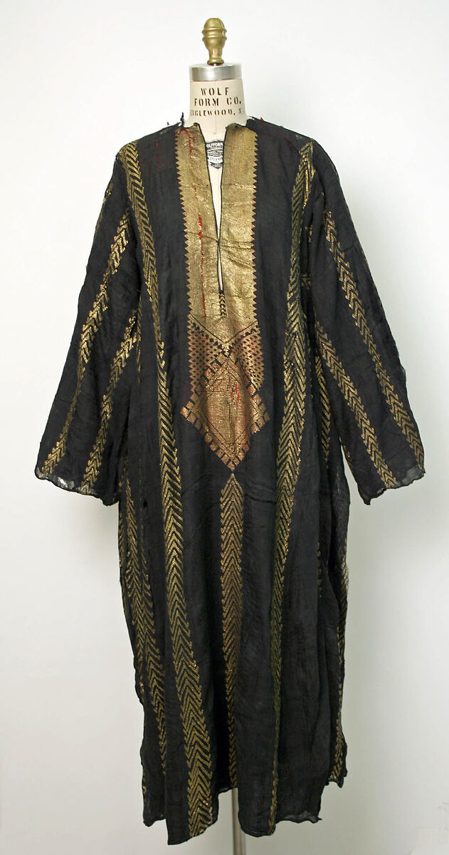 Dress, Cotton, metal wrapped thread; embroidered 