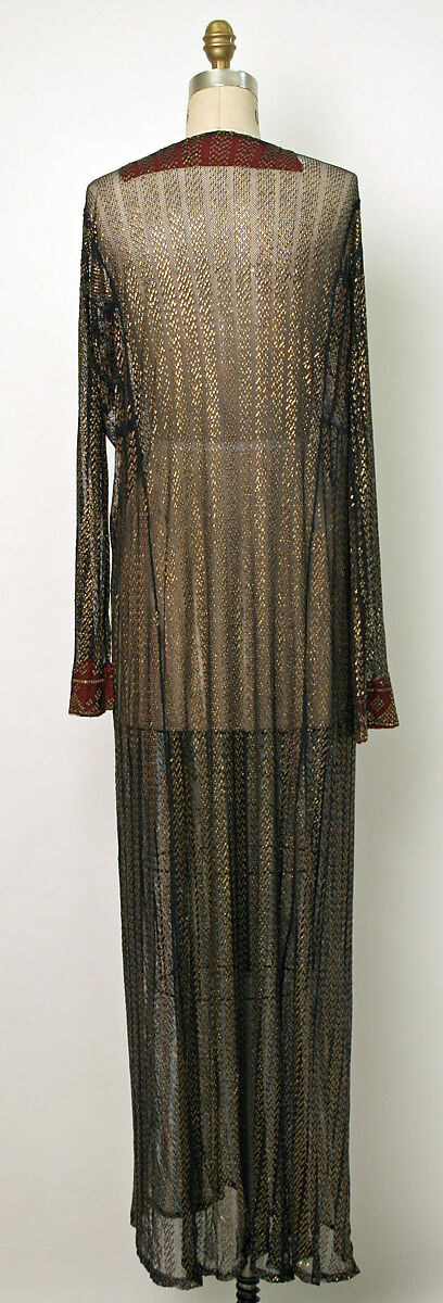 Dress, Cotton, metal wrapped thread; embroidered