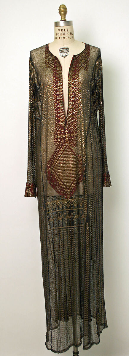 Dress, Cotton, metal wrapped thread; embroidered 