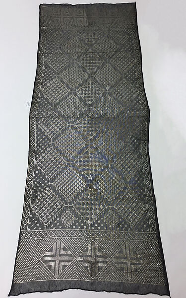 Stole, Cotton and metal wrapped thread; embroidered