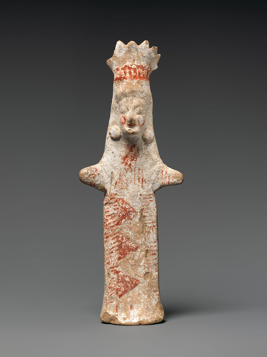 Statuette of a standing goddess, terracotta, Greek, Boeotian 