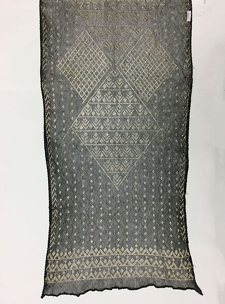 Headscarf, Cotton, metal wrapped thread; embroidered