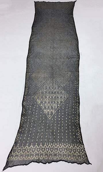 Headscarf, Cotton, metal wrapped thread; embroidered