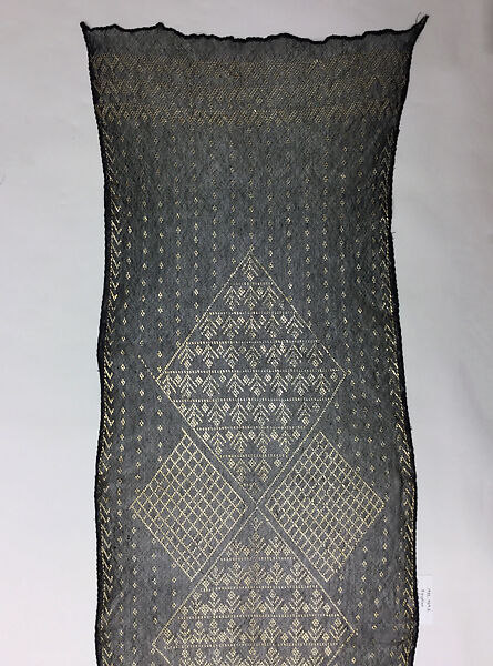 Headscarf, Cotton, metal wrapped thread; embroidered