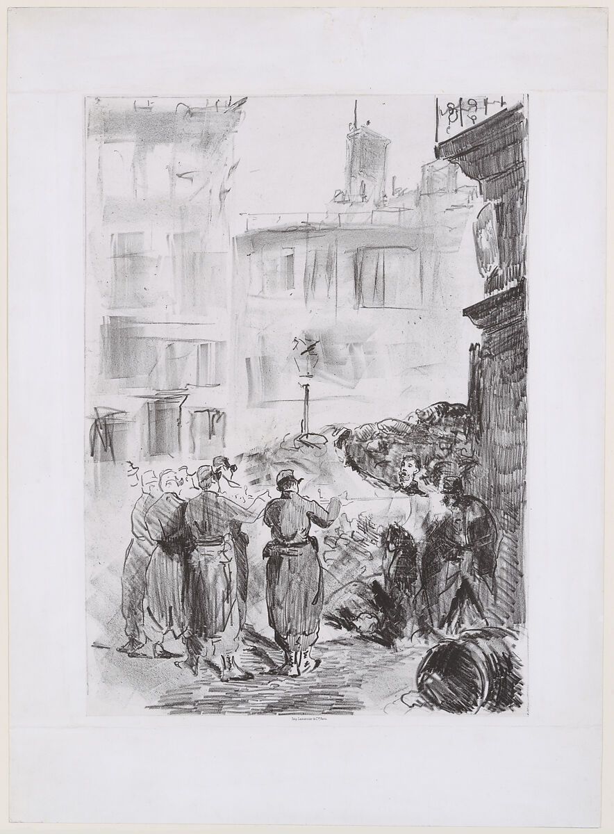 The Barricade, Edouard Manet  French, Lithograph on chine collé; second state of two