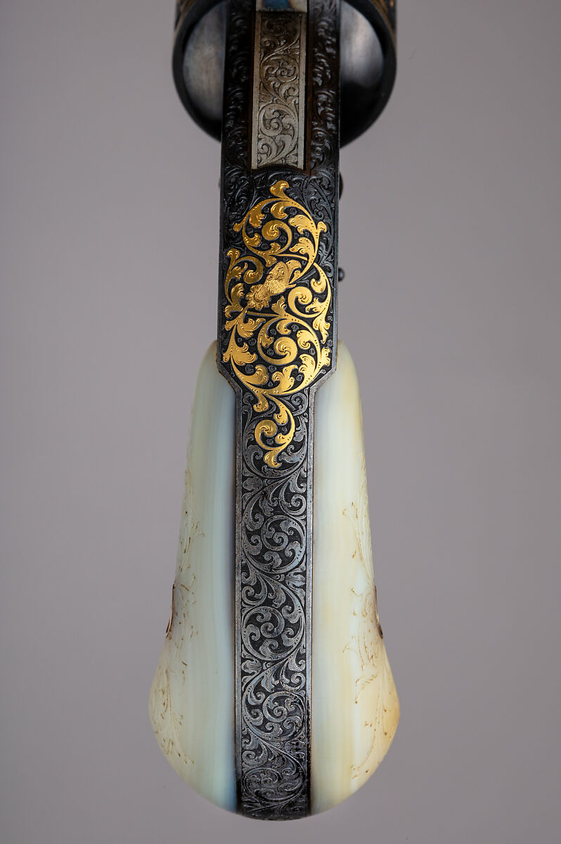 Smith & Wesson Model 1 ½ Second Issue Revolver (serial no. 30451) with Case, Smith &amp; Wesson (American, established 1852), Steel, silver, gold, mother of pearl, brass, wood, velvet, American