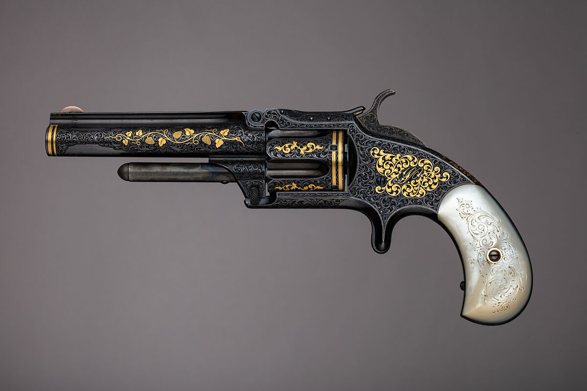 Smith & Wesson Model 1 ½ Second Issue Revolver (serial no. 30451) with Case, Smith &amp; Wesson (American, established 1852), Steel, silver, gold, mother of pearl, brass, wood, velvet, American 