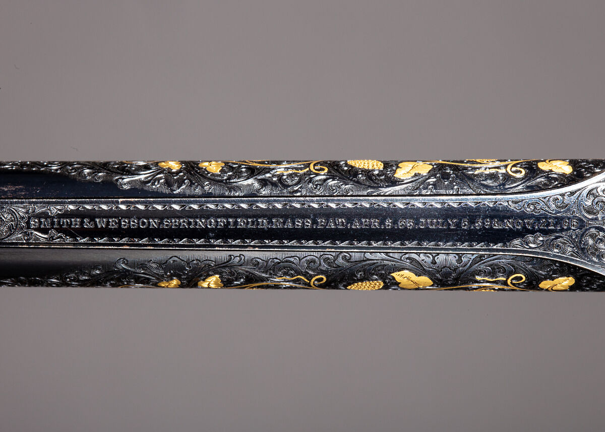 Smith & Wesson Model 1 ½ Second Issue Revolver (serial no. 30451) with Case, Smith &amp; Wesson (American, established 1852), Steel, silver, gold, mother of pearl, brass, wood, velvet, American