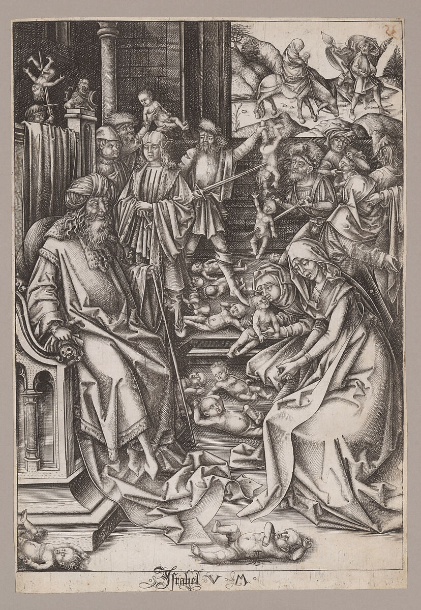 The Massacre of the Innocents with the Flight into Egypt, from "The Life of the Virgin", Israhel van Meckenem (German, Meckenem ca. 1440/45–1503 Bocholt), Engraving 