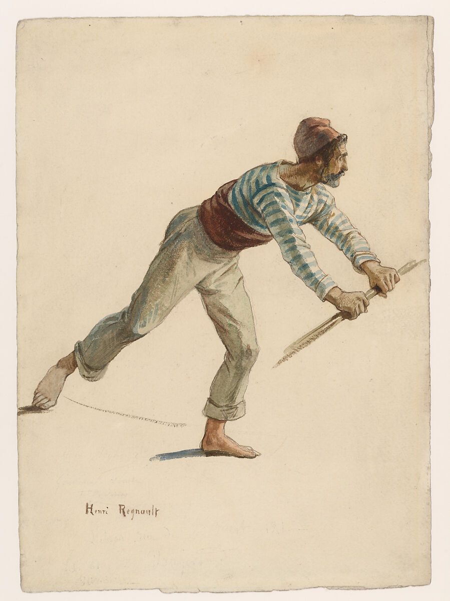 Gondolier, Henri Regnault (French, Paris 1843–1871 Buzenval), Watercolor, pen and brown ink, and graphite 