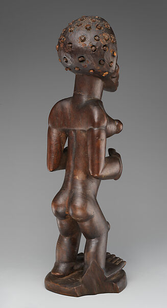 Commemorative female figure, Chokwe artist, Wood, hair remnants, Chokwe