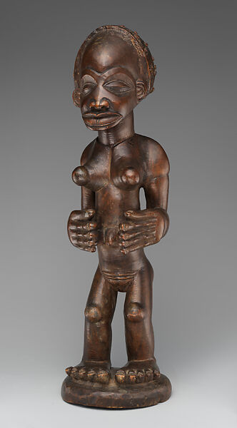 Commemorative female figure, Chokwe artist, Wood, hair remnants, Chokwe