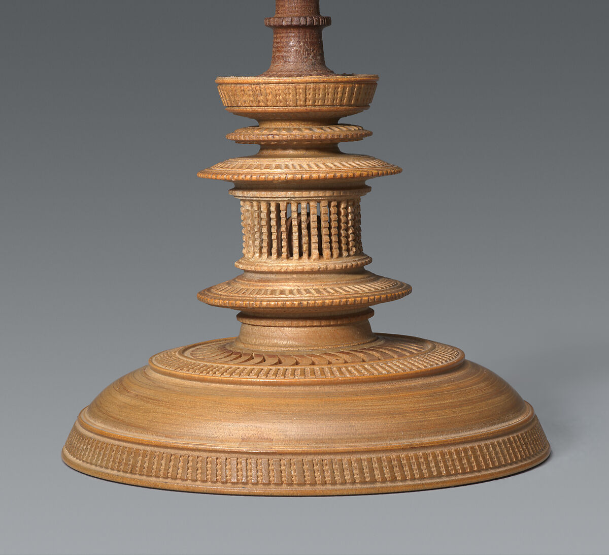 Turned cup and cover with inserts and original case, Unidentified turner, Berchtesgaden, Turned, carved, and stippled maple and plum, partly stained, German, Berchtesgaden