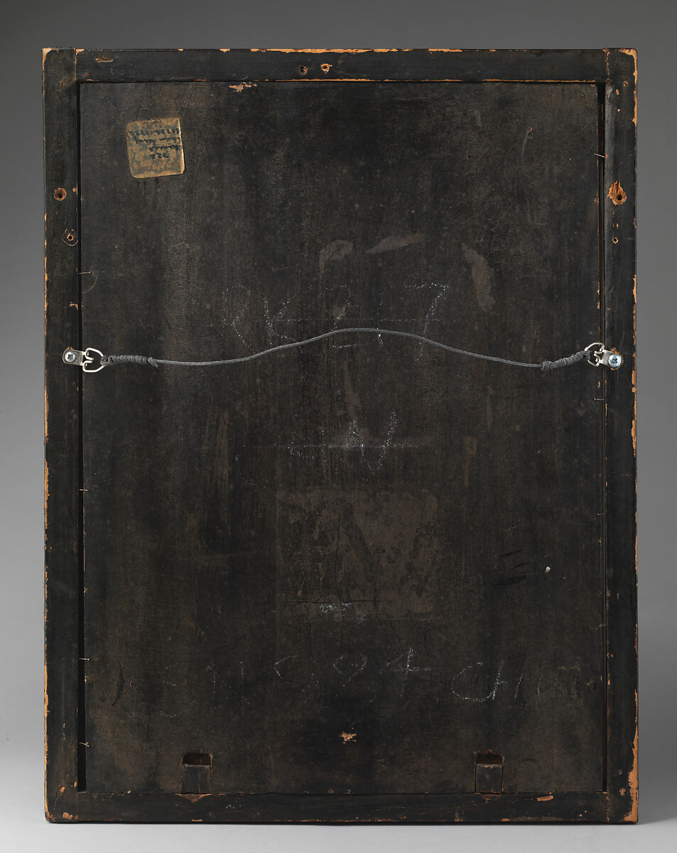 Woman with a pipe, Reverse-painted crown glass, imitation lacquer frame, Chinese, for the European market