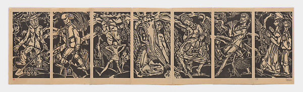 Dance of Death in Seven Tempos (Dood - Dans in Zeven Tempos), Nicolas Mathieu Eekman (Belgian, Brussels 1889–1973 Paris), Frieze of seven woodcuts plus title printed on Toshi paper with a woodcut cover printed  on thick oatmeal paper