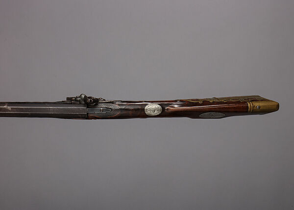 Flintlock Longrifle, Peter White (American, Uniontown, Pennsylvania ca. 1777–1834), Wood, iron, brass, silver, American, Uniontown, Pennsylvania