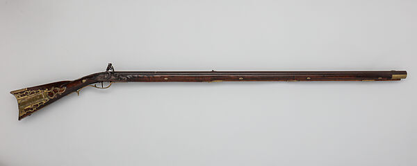 Flintlock Longrifle, Peter White (American, Uniontown, Pennsylvania ca. 1777–1834), Wood, iron, brass, silver, American, Uniontown, Pennsylvania
