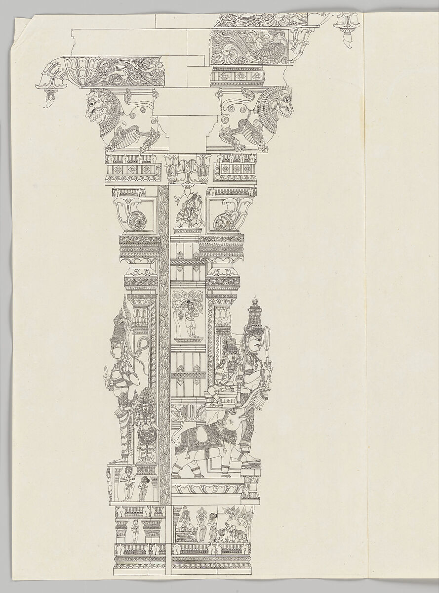 Sundareshvara feeding sugarcane to the elephant, Unidentified artist, Indian, Ink and wash on J. Whatman paper watermarked 1798, India, Madurai, Tamil Nadu 